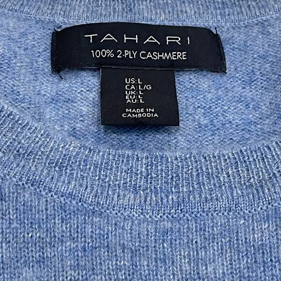 Tahari L Cashmere Sweater | Blue 2-Ply, Old Money Minimalism, Luxe Fall Staple - Picture 2 of 6